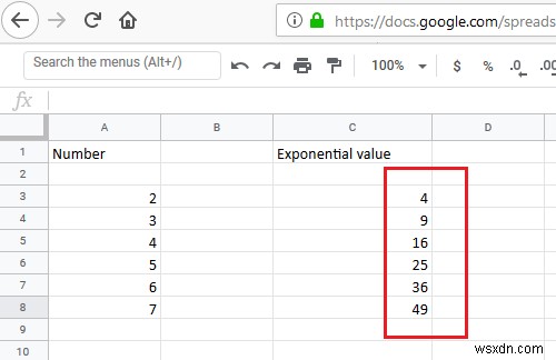 Excelでセルの範囲の数値を指数計算する方法 