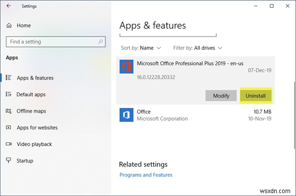 Windows10でMicrosoftOfficeまたはOffice365をアンインストールする方法 