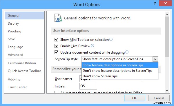 WordのScreenTipsでショートカットキーを有効にする方法 