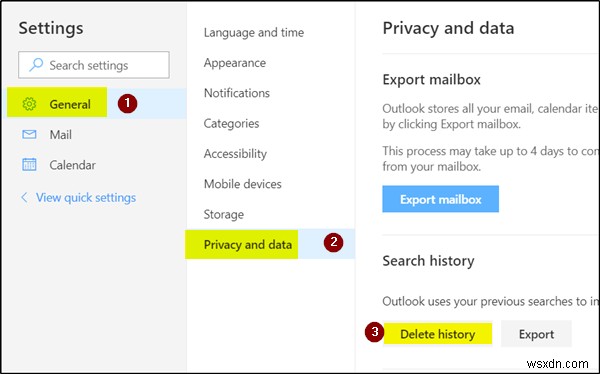 Outlook.comから検索履歴を削除するにはどうすればよいですか 