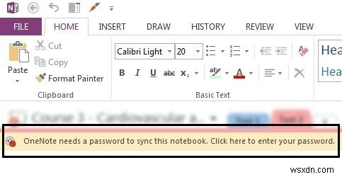 OneNoteには、このノートブックを同期するためのパスワードが必要です。エラーコード0x803d0005 