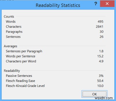 MicrosoftWordの読みやすさの統計機能 
