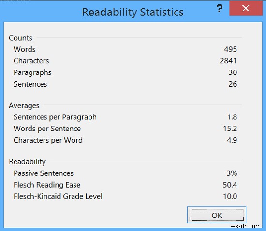 MicrosoftWordの読みやすさの統計機能 