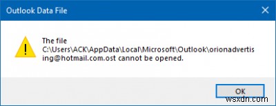Outlookでファイルを開くことができません–Outlookデータファイル 