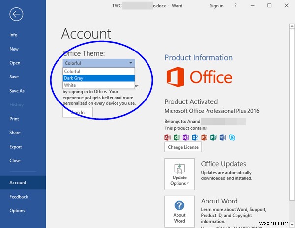 Microsoft Officeで白、灰色、カラフル、または黒のテーマに切り替える方法 