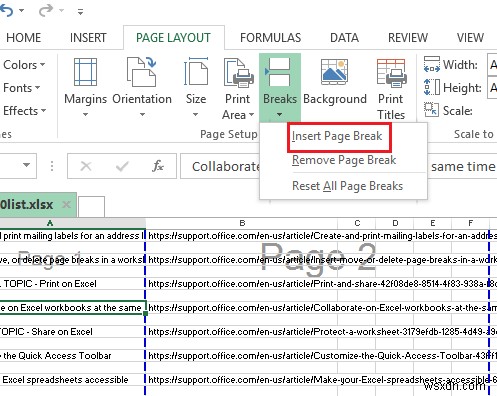 Excelワークシートでページ分割を挿入、移動、または削除する方法 