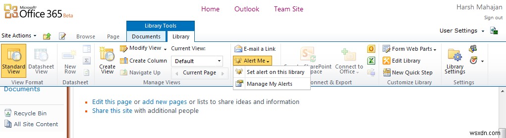 Office 365でドキュメント、サイトページ、フォルダーのアラートを追加する方法 