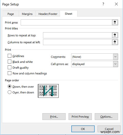MicrosoftExcelレポートの印刷タイトルとして行または列を選択する方法 