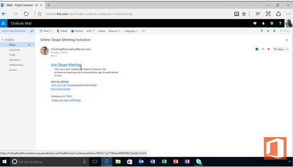 SkypeforBusinessでのOffice365仮想ヘルステンプレートの使用 