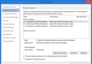 Microsoft Officeの信頼できる場所を追加、削除、または変更する 
