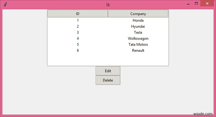 TkinterTreeViewでアイテムを削除および編集する 