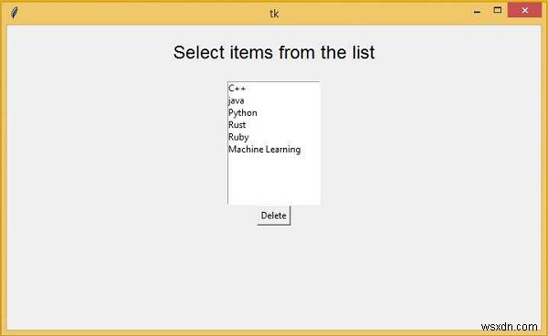 Tkinterのリストボックスで選択した複数のアイテムを削除するにはどうすればよいですか？ 