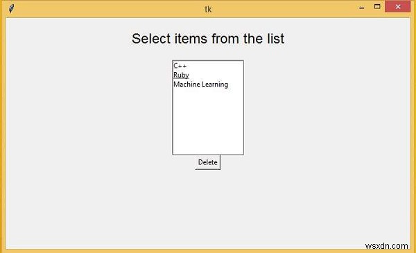 Tkinterのリストボックスで選択した複数のアイテムを削除するにはどうすればよいですか？ 
