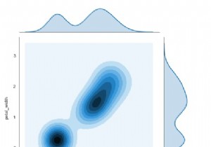 Seabornライブラリは、Pythonでカーネル密度推定プロット（joinplot）を表示するためにどのように使用されましたか？ 