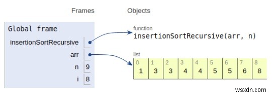 再帰的挿入ソートのためのPythonプログラム 