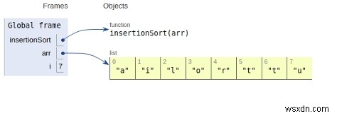 Pythonプログラムでの挿入ソート 