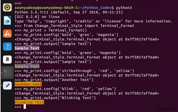 Pythonを使用してLinuxターミナルでフォーマットされたテキスト 