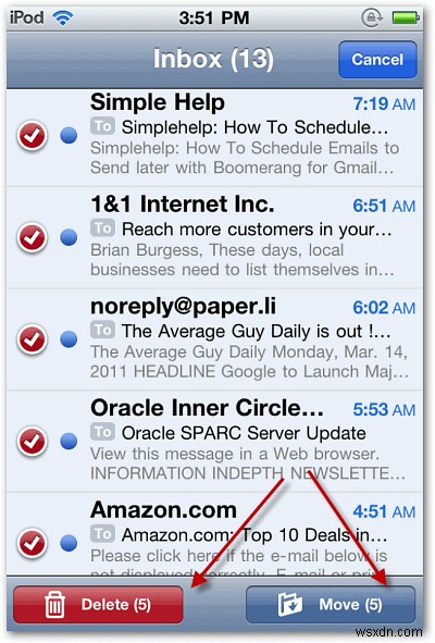iPhone、iPad、iPodTouchで一度に複数のメールを削除する方法 