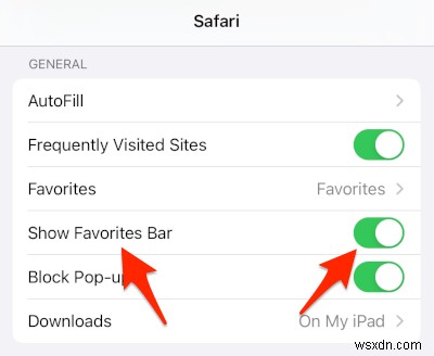 iPad用Safariでブックマークバーを有効にする方法 