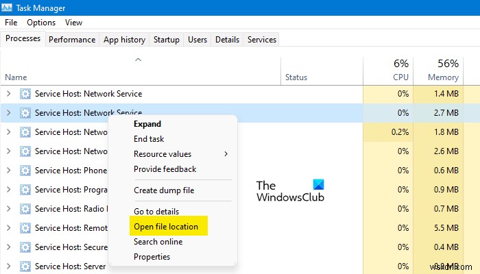 サービスホストネットワークサービスWindows11/10での高いネットワーク使用率 