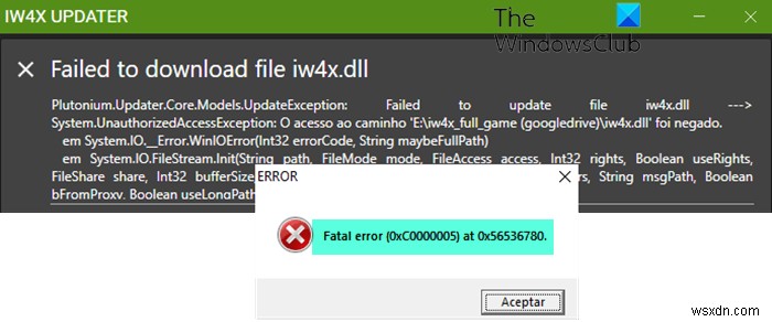 WindowsPCでのIW4x致命的エラー0xC0000005を修正 