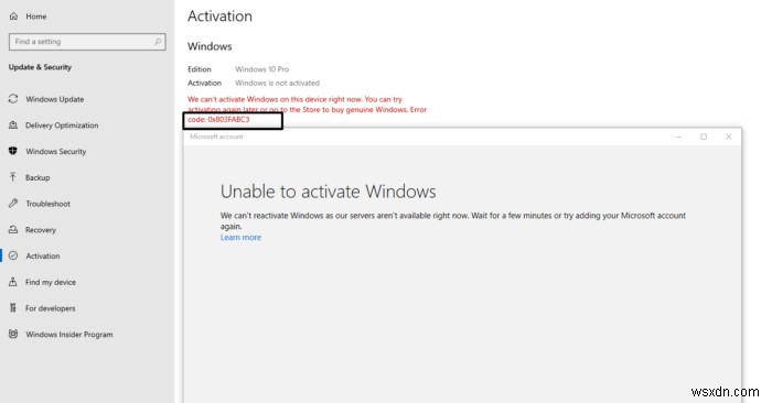 Windowsアクティベーションエラー0x803FABC3を修正 