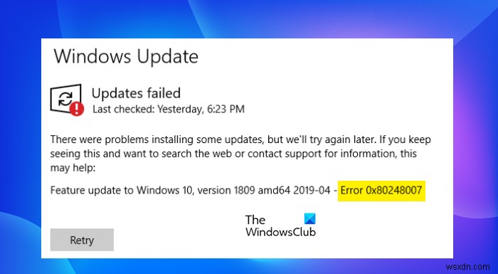 WindowsUpdateエラー0x80248007を修正 