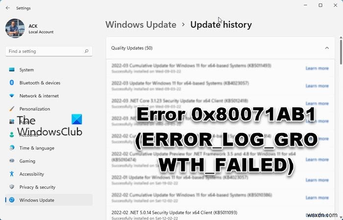 Windows 11/10のエラー0x80071AB1（ERROR_LOG_GROWTH_FAILED）を修正しました 