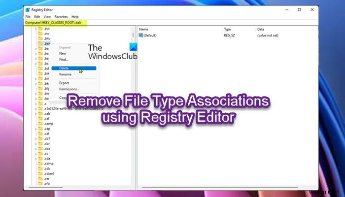 Windows11/10でレジストリエディタを使用してファイルタイプの関連付けを削除する方法 