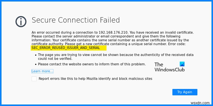 SEC_ERROR_REUSED_ISSUER_AND_SERIALFirefoxで安全な接続に失敗しました 