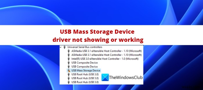 USBマスストレージデバイスドライバーが表示されない、または機能しない 