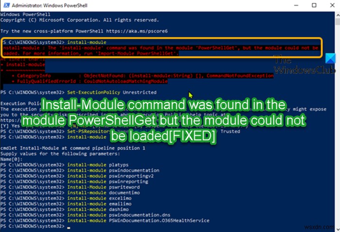 Install-ModuleコマンドがモジュールPowerShellGetで見つかりましたが、モジュールをロードできませんでした 