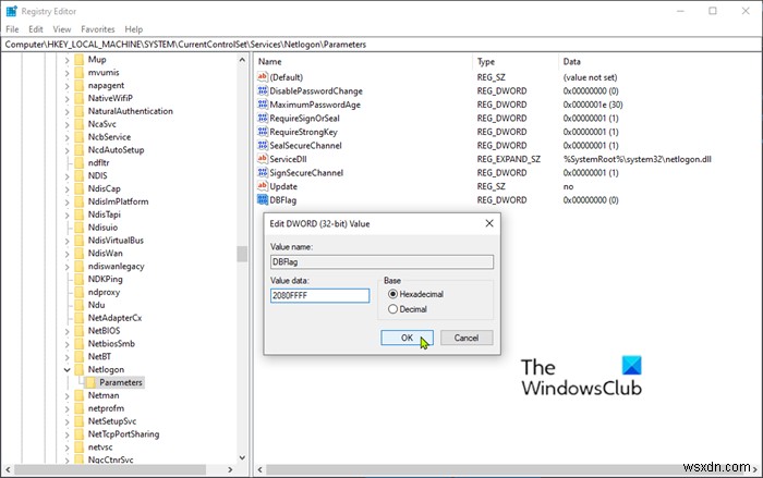 Windows10でNetlogonサービスのデバッグログを有効または無効にする方法 