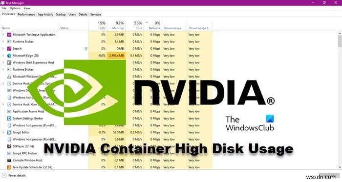 Windows 11/10でのNVIDIAコンテナの高ディスク、GPU、メモリ使用量を修正 