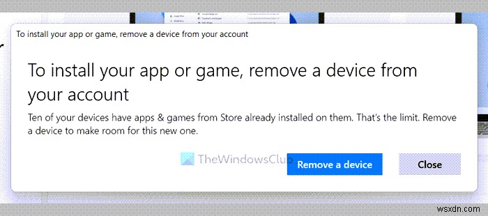 修正アプリまたはゲームをインストールするには、アカウントのエラーメッセージからデバイスを削除します 