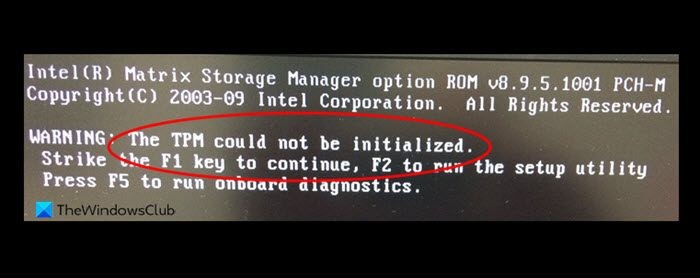 BIOSの更新後にTPMを初期化できませんでした 