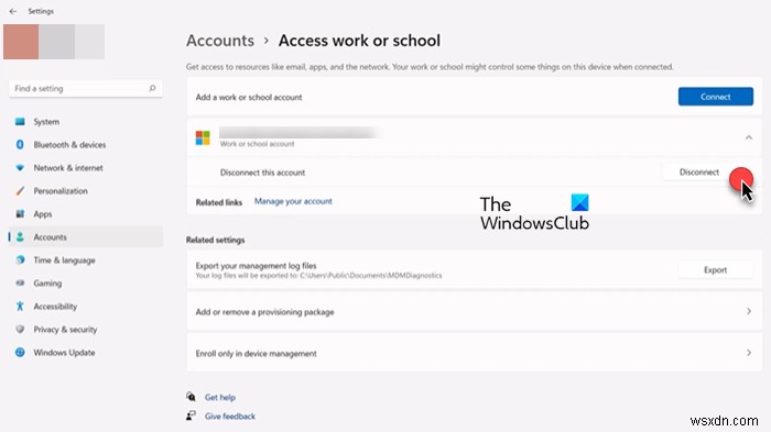 Windows11/10で職場または学校のアカウントを削除する方法 