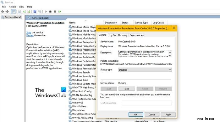 Windows11/10でのPresentationFontCache.exeの高いCPUとメモリの使用量を修正 