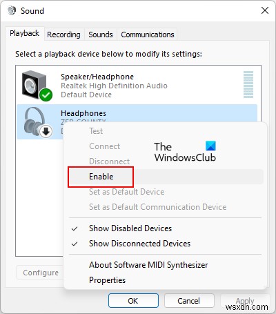 Windows11/10ではオーディオデバイスが無効になっています 