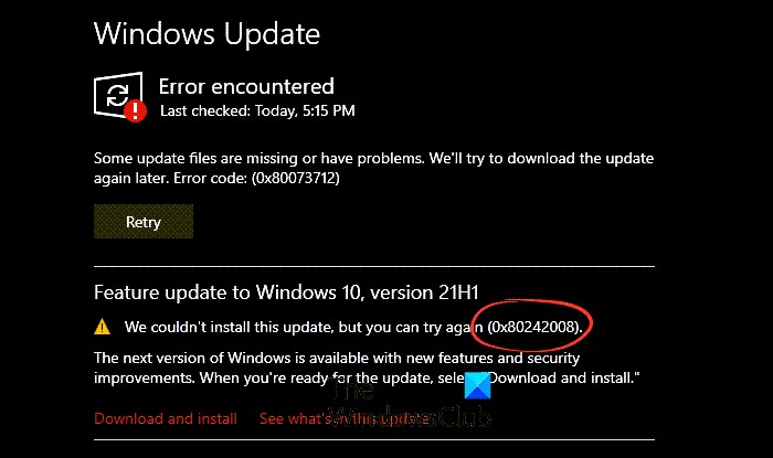 WindowsUpdateエラーコード0x80242008を修正 