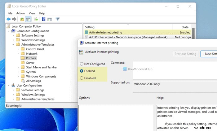 Windows11/10でインターネット印刷をオンまたはオフにする方法 