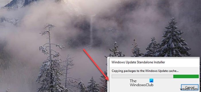 WindowsUpdateがWindowsUpdateキャッシュへのパッケージのコピーでスタックする 