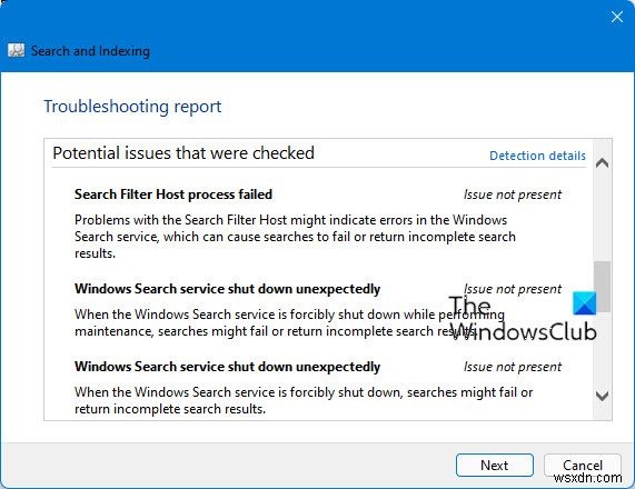 検索とインデックス作成のトラブルシューティング：Windows11/10で壊れた検索を簡単に修正して修復する 
