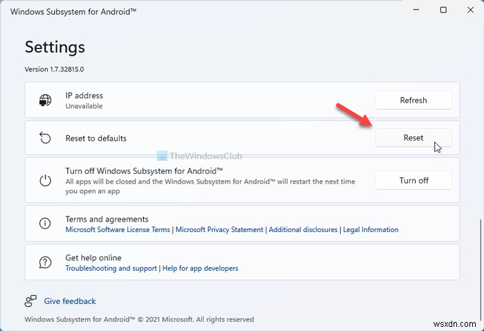 Windows 11でAndroid用Windowsサブシステム（WSA）をリセットする方法 