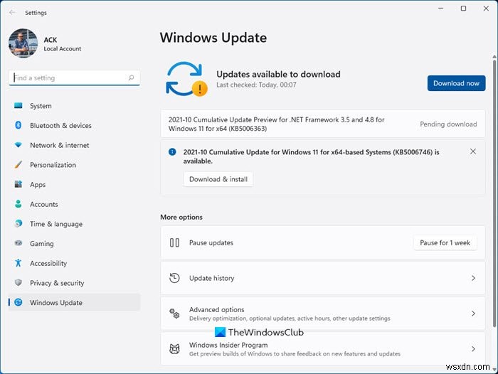 Windows11のWindowsUpdate設定 