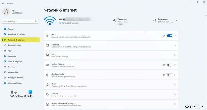 Windows11のネットワークとインターネットの設定 