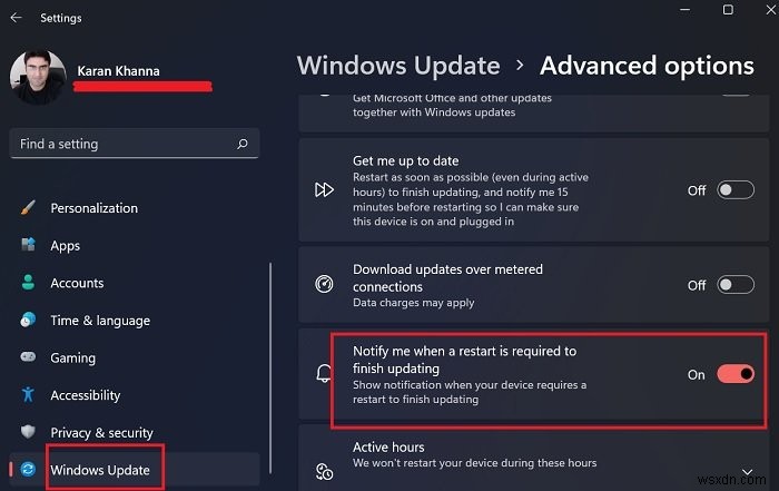 Windows11で更新再開通知を無効または有効にする方法 