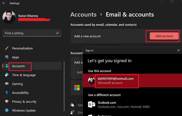 Windows 11で電子メール、カレンダー、連絡先の新しいアカウントを追加する方法 