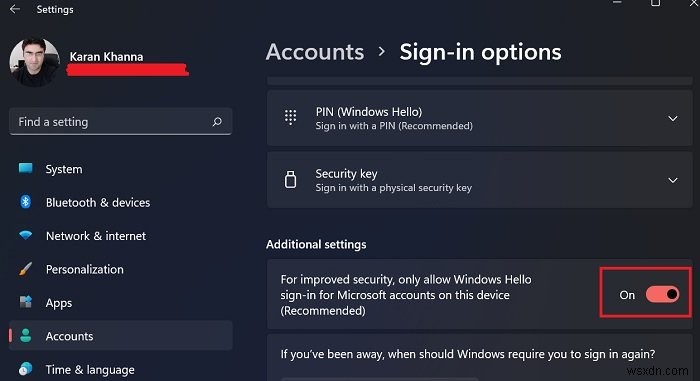 Windows11でのみパスワードなしのサインインを有効または無効にする方法 