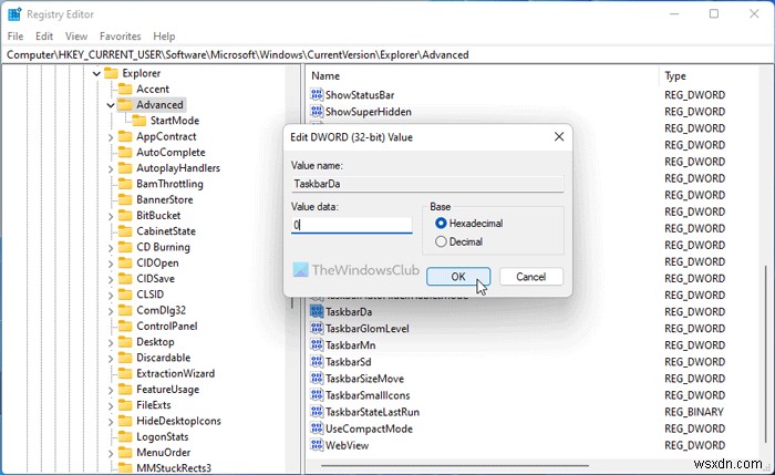 Windows 11タスクバーから検索、タスクビュー、チャット、またはウィジェットのアイコンを削除する方法 
